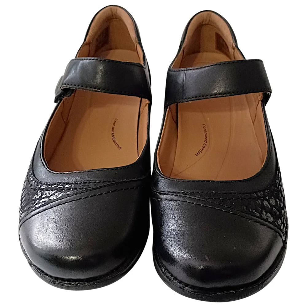 Clarks Appley Walk Mary Jane Shoes Sz‎ 9M Womens Black Leather Comfort Modest - Picture 8 of 16